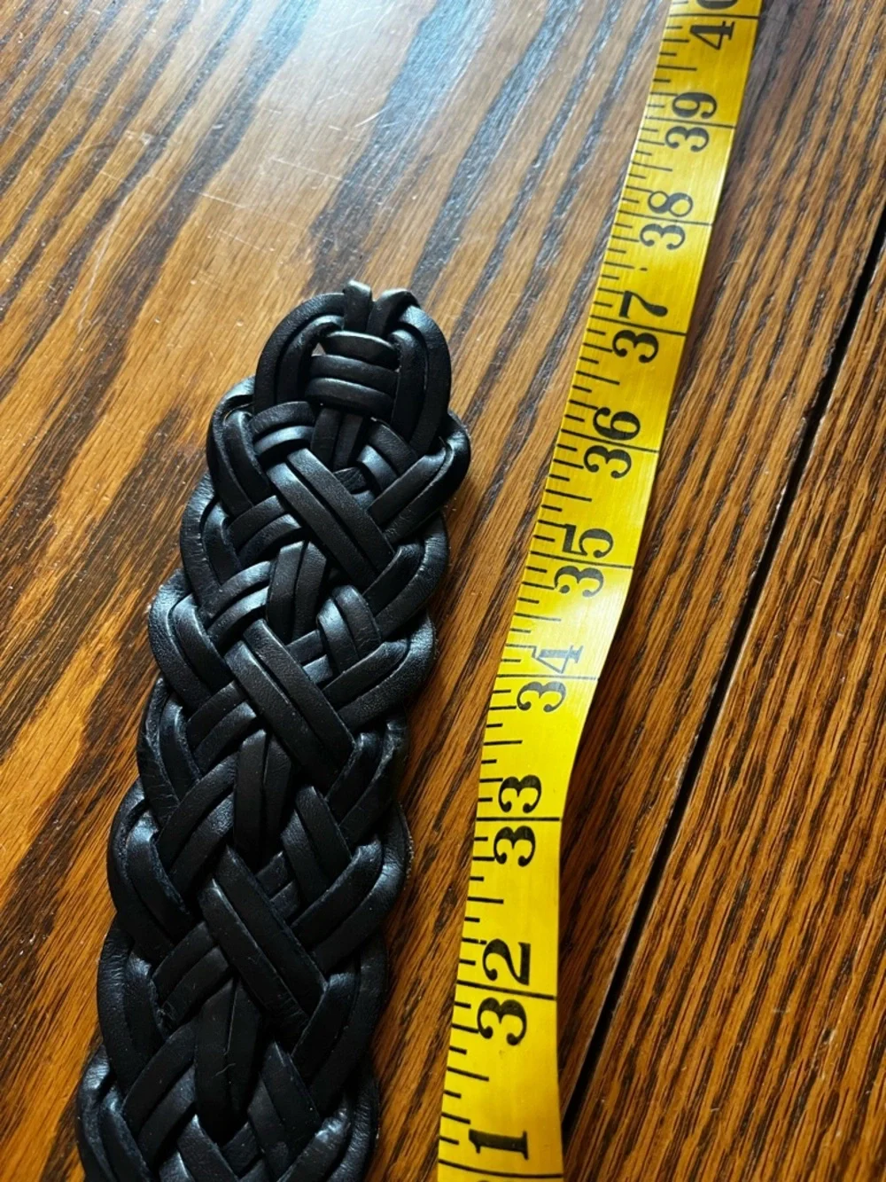 Harold's Woman's Black Leather Woven Braided Made In Turkey Belt Sz Lr
